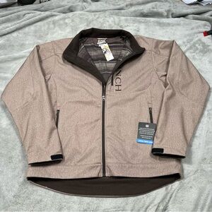 NWT Cinch Bonded Softshell Jacket Mens XL Stone Beige Plaid Lined Western Logo
